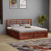 Prio Solid Sheesham Wood Bed With Box Storage (King Size, Natural Finish)